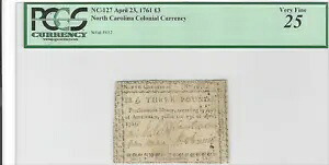 FR #NC-127 1761 年 4 月 23 日 3 ポンド No. カロライナ植民地通貨 VF 25｜WORLD RESOURCE【KING店】