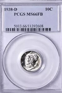 GEM BU 1938-D マーキュリー ダイム PCGS MS66FB フル スプリット バンド ブレザー! QCTB｜WORLD RESOURCE【KING店】