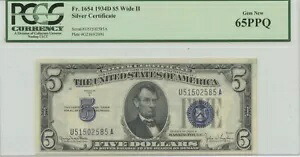1934D $5 シルバー サート FR#1654 PCGS 65 ジェム 新品 PPQ ワイド II