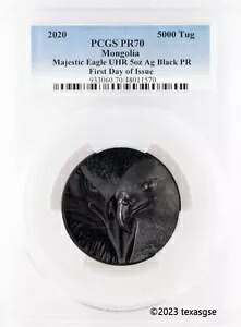2020 モンゴル 5000T マジェスティック イーグル 5オンス ブラック プルーフ シルバー コイン PCGS PR70 FD