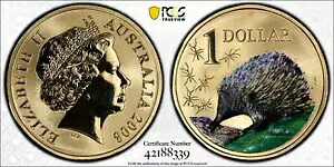2008 オーストラリア カラー エキドナ $1 コイン PCGS MS69トップ ポップ 5/0 #8339｜WORLD RESOURCE【KING店】