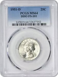1951-D ワシントン シルバー クォーター DDO FS-101 MS64 PCGS