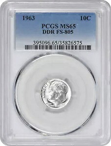 1963 ルーズベルト シルバー ダイム DDR FS-805 MS65 PCGS