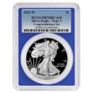2021-W プルーフ $1 タイプ 1 アメリカン シルバー イーグル おめでとうセット PCGS PR70DCA...｜WORLD RESOURCE【KING店】