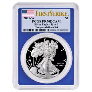 2021-W プルーフ $1 タイプ 1 アメリカン シルバー イーグル おめでとうセット PCGS PR70DCA...｜WORLD RESOURCE【KING店】
