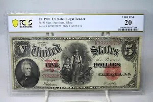 1907 年 $5 法定通貨「WOODCHOPPER」Fr#91 PCGS VF20 コメントなし #2877｜WORLD RESOURCE【KING店】