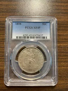 1858-P シーテッド リバティ シルバー ハーフダラー 50C PCGS XF 45 タイプ 2、モットー レアなし｜WORLD RESOURCE【KING店】