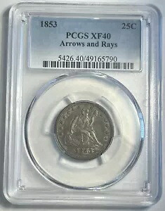 1853 シーテッド リバティ クォーター アローズ アンド レイズ グレード PCGS XF40｜WORLD RESOURCE【KING店】