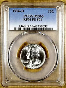 1956-D PCGS MS65 FS-501 RPM ワシントン クォーター - 100% ホワイト (692)|WORLD RESOURCE【KING店】