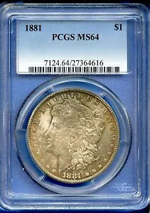1881 P PCGS MS64 モーガン シルバー ダラー $1 米国造幣局コイン 1881-P MS-64 レインボー|WORLD RESOURCE【KING店】