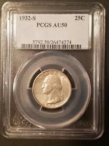 1932-S ワシントン クォーター * PCGS AU50 * 主要日付 * 鋳造数 408,000｜WORLD RESOURCE【KING店】 103,950円