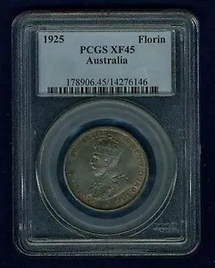 オーストラリア 1925 1 フロリン シルバー コイン、PCGS 認定 XF45、見栄えの良い|WORLD RESOURCE【KING店】