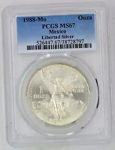 1 オンス シルバー メキシコ リベルタード 1988 PCGS スラブ MS67 速達発送｜WORLD RESOURCE【KING店】