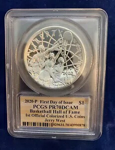 米国 2020-P バスケットボール殿堂 シルバー ダラー、PCGS PR70-DCAM - ジェリー ウェスト|WORLD RESOURCE【KING店】