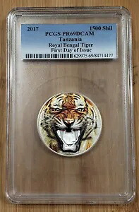 2017 タンザニア 2オンスベンガル タイガー シルバー プルーフ コイン PCGS PR69DCAM FDOI + OGP/COA|WORLD RESOURCE【KING店】