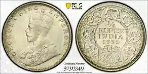 英領インド、1936 ジョージ 5 世クォーター ルピー、PCGS MS 65。｜WORLD RESOURCE【KING店】