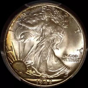 アメリカ 1942 年、ウォーキング リバティ ハーフダラー銀貨 #3446 PCGS MS65 ゴージャス トーン｜WORLD RESOURCE【KING店】