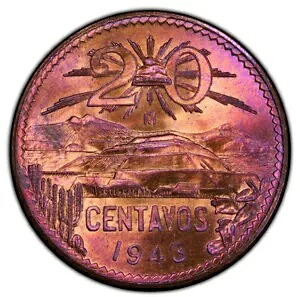 1943 Mo メキシコ 20 センタボス - PCGS MS66 BN - トナー｜WORLD RESOURCE【KING店】