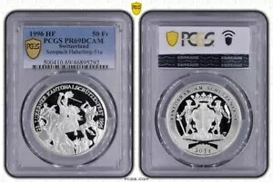 スイス 50 フラン 1996 ゼンパッハ ルツェルンの戦い シューティング コイン PCGS PR69 DCAM｜WORLD RESOURCE【KING店】