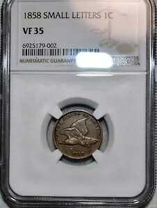 NGC VF-35 1858 SM レターズ フライング イーグル セント、詳細な、ほぼ XF 標本。