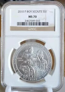 2010-P $1 シルバー ボーイ スカウト記念 NGC MS70 ブラウン ラベル画像