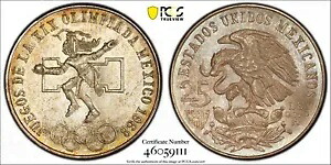 1968年、メキシコ。美しいシルバーの 25 ペソ「オリンピック タイプ 1」コイン。 PCGS MS-67！｜WORLD RESOURCE【KING店】