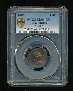 1806 年 ゲオルギウス III グレート ブリテン ファージング 1/4D PCGS MS 64 ブラウン (BN) S-3782｜WORLD RESOURCE【KING店】