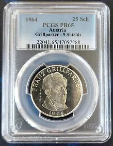 オーストリア プルーフ 25 シリングス コイン 1964 KM#2895 PCGS PR65 グリルパーザー 9 シールド｜WORLD RESOURCE【KING店】