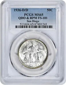サンディエゴ記念シルバー ハーフダラー 1936-D/D QDO & RPM FS-101 MS65 PCGS|WORLD RESOURCE【KING店】