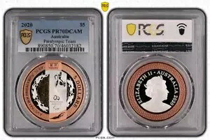 2020 オーストラリア パラリンピック チーム $5 プルーフ PCGS PR70DCAM Eq トップ ポップ #2182