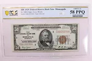 1929 $50、各国通貨、「ミネソタ州ミネアポリス」、PCGS AU-58 PPQ、店舗 #1814｜WORLD RESOURCE【KING店】