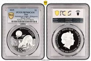 ニウエ 2019 オーストラリア アット ナイト カンガルー $1 シルバー プルーフ PCGS PR70DCAM トップ ポップ #...