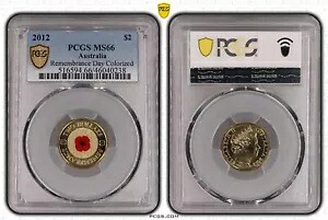オーストラリア 2012 ドル 2 記念日 カラー化された赤いケシ PCGS MS66 #0238