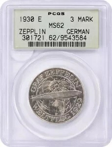 1930年 東ドイツ 3 マーク・ツェップリン KM67 MS62 PCGS|WORLD RESOURCE【KING店】