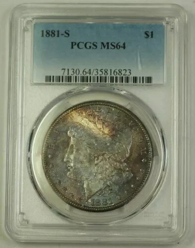 1881-S US モルガン シルバー 1 ドル コイン PCGS MS-64 美しいトーン (P) 12｜WORLD RESOURCE【KING店】