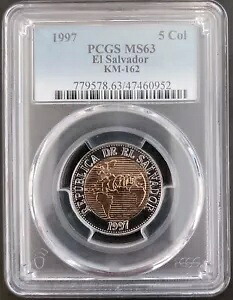 エルサルバドル レア バイメタル UNC コイン 5 コロンズ 1997 年出荷 KM#162 PCGS MS63｜WORLD RESOURCE【KING店】
