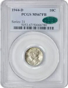 1944-D マーキュリー シルバー ダイム MS67FB PCGS (CAC)｜WORLD RESOURCE【KING店】 130,900円