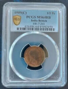 インド イギリス 1/2 ピース UNC コイン 1909 年 エドワード 7 世 KM#500 PCGS グレーディング MS64｜WORLD RESOURCE【KING店】