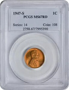 1947-S リンカーン セント MS67RD PCGS｜WORLD RESOURCE【KING店】