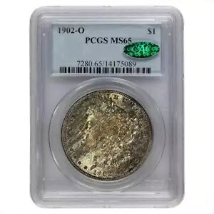 1902-O モーガン シルバー ダラー、1 ドル PCGS MS 65 CAC - 素敵な調色|WORLD RESOURCE【KING店】