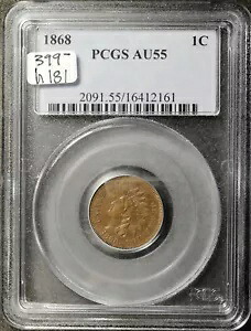 1868 インディアンヘッドセンターPCGSホルダー内。 AU 55.h181｜WORLD RESOURCE【KING店】