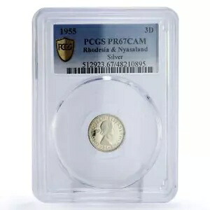 ローデシア ニャサランド 3 ペンス レギュラー コインネージ フラワー PR67 PCGS 銀貨 1955｜WORLD RESOURCE【KING店】