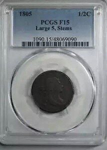 1805 ドレープ バスト ハーフ セント 1/2C PCGS F15 - 大 5、ステム|WORLD RESOURCE【KING店】