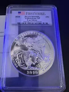 2010 5 オンス シルバー 25C イエローストーン PCGS MS 69 PL ファースト ストライク フラグ ラベル|WORLD RESOURCE【KING店】