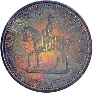 1973 カナダ RCMP プルーフ シルバー ドル $1 PCGS SP68 レインボー トーン ハイグレード コイン|WORLD RESOURCE【KING店】
