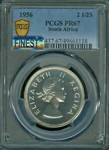 1956 南アフリカ シルバー 2.5 シリング PCGS PF67 MAC 最高級 & スポットレス *