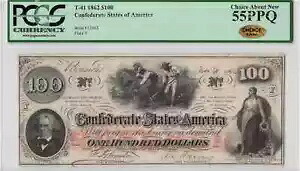 PCGS 55PPQ チョイス フリッケ ステッカー T41 1862 $100 南軍フルマージン|WORLD RESOURCE【KING店】