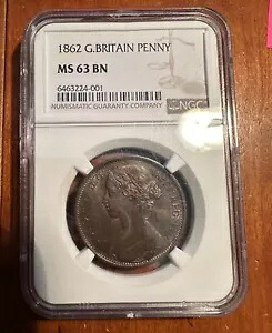 イギリス ビクトリア 1862 ペニーコイン、未流通、PCGS 認定 MS63-BN｜WORLD RESOURCE【KING店】