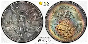 ??MS63 1985-Mo メキシコ シルバー リベルタード、PCGS Trueview ゴージャスなレインボー トーン｜WORLD RESOURCE【KING店】