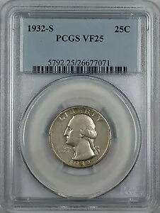 1932-S シルバー ワシントン クォーター、PCGS VF-25、準主要日付 設計初年度|WORLD RESOURCE【KING店】